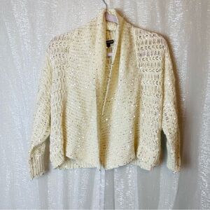 Express Cream with Silver Sequins Loose Knit Shrug Sweater Size S